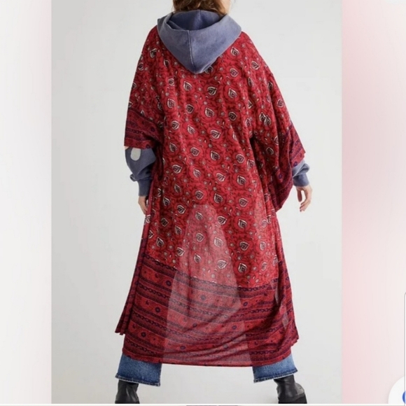 Free People Other - Free People Vineyard Border Print Long Kimono Duster Red with Paisley Pr…